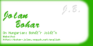jolan bohar business card